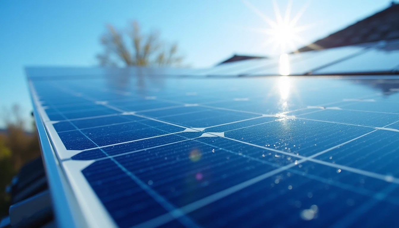 Blaue polykristalline Solarmodule mit typischer kristalliner Struktur in der Nahaufnahme